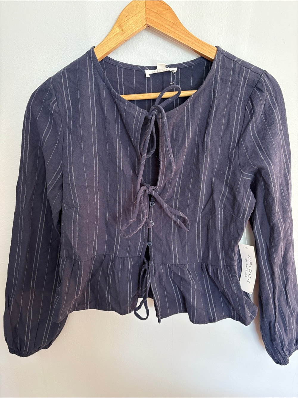 Tie-Front Navy Striped Peplum Blouse